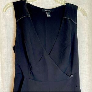 💥2/$15💥 Vintage Forever 21 Faux Leather Trim Wide Leg  Tuxedo Jumpsuit Black